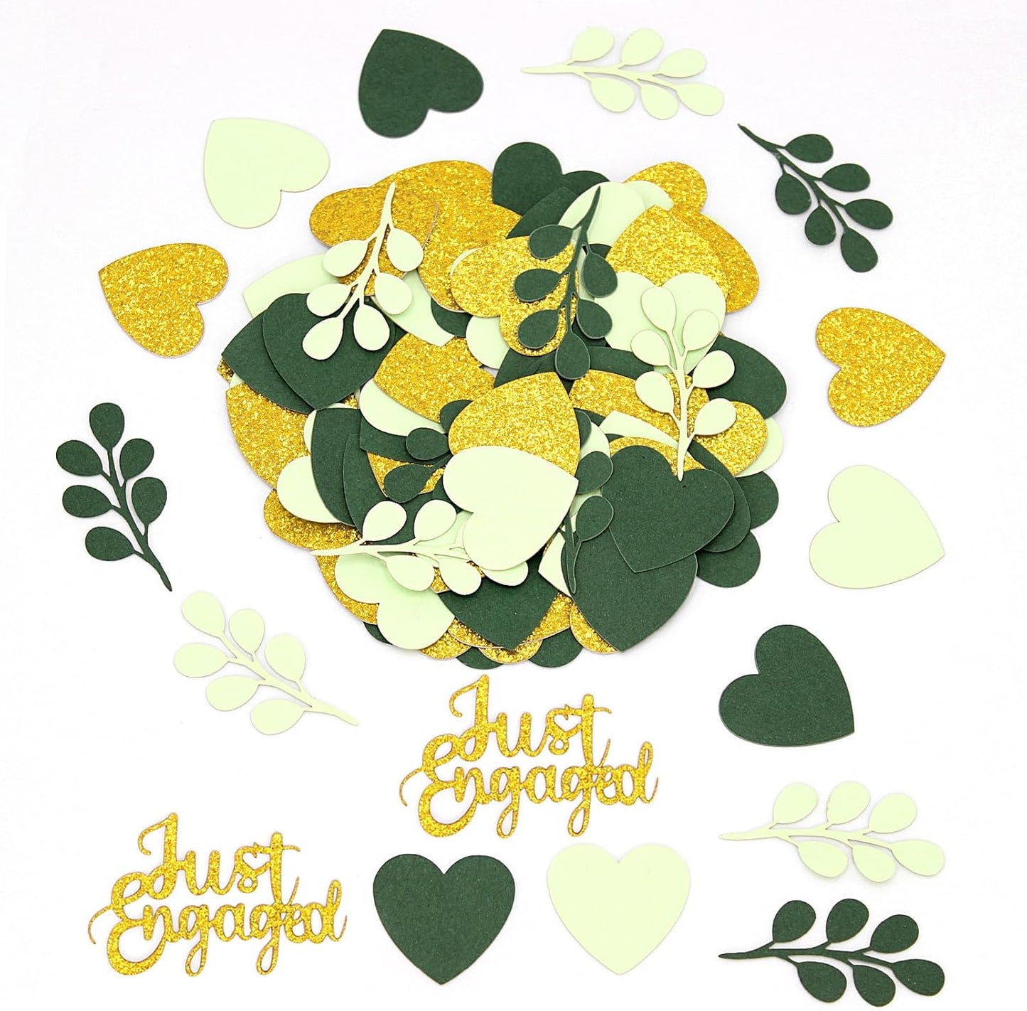 200PC Greenery Engagement Party Decorations Sage Green and Gold Heart Engagement Confetti Just Engaged Table Scatters for Nature Wedding Bridal Shower Bachelorette Party Decor Supplies