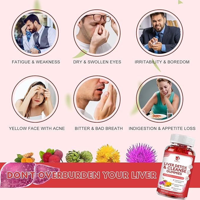 Liver Cleanse Detox & Repair Gummies - Milk Thistle, Dandelion, Artichoke Extract & Elderberry - No Sugar, Raspberry Flavor - 120 Count