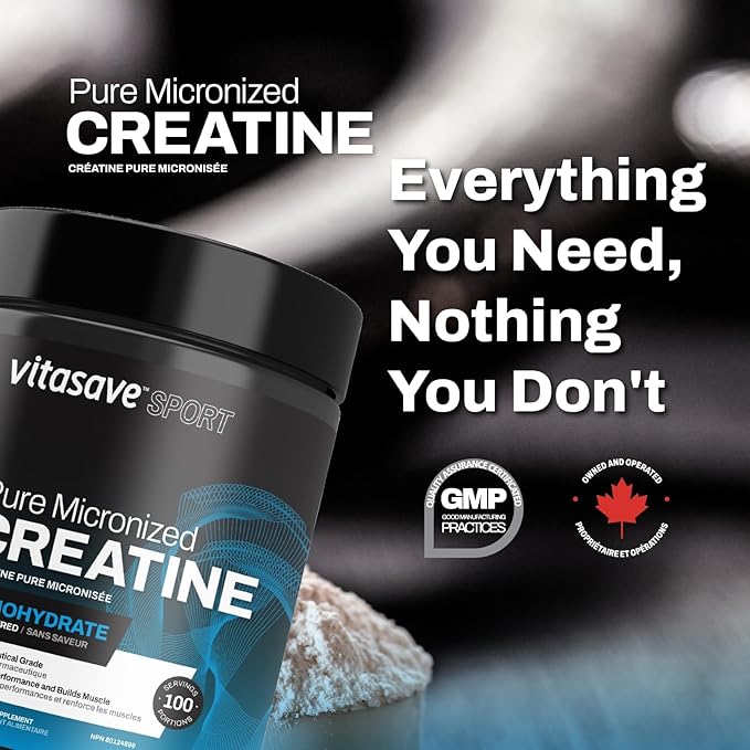 Micronized Creatine Monohydrate Powder – 100% Pure Creatine for Muscle Growth, Strength & Performance – Fast-Absorbing, Ultra-Fine & Unflavored – Vegan – 100 Servings (500g, Made in Canada)