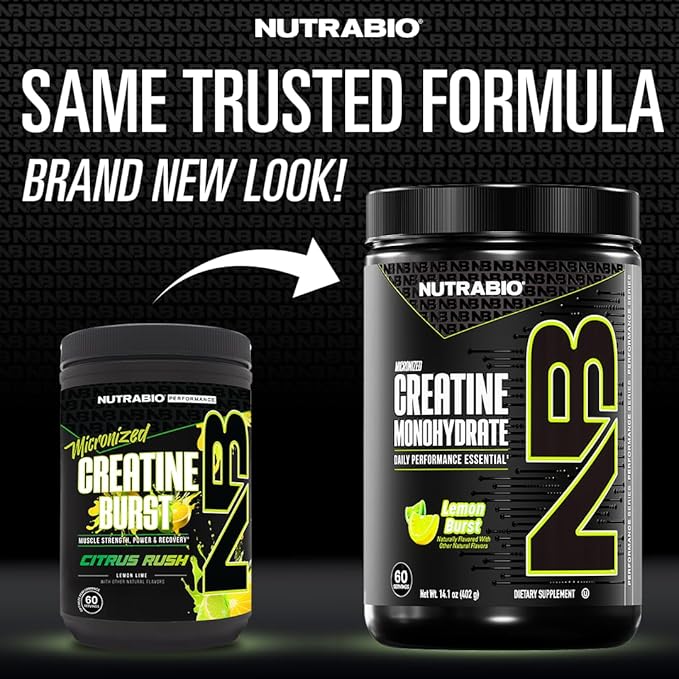 NutraBio Pure Micronized Creatine Monohydrate Powder Supplement, Lemon Burst, (300 g) - Supports Bulk Muscle Energy, Recovery, and Strength - HPLC Tested Creatine Powder Supplement for Men and Women