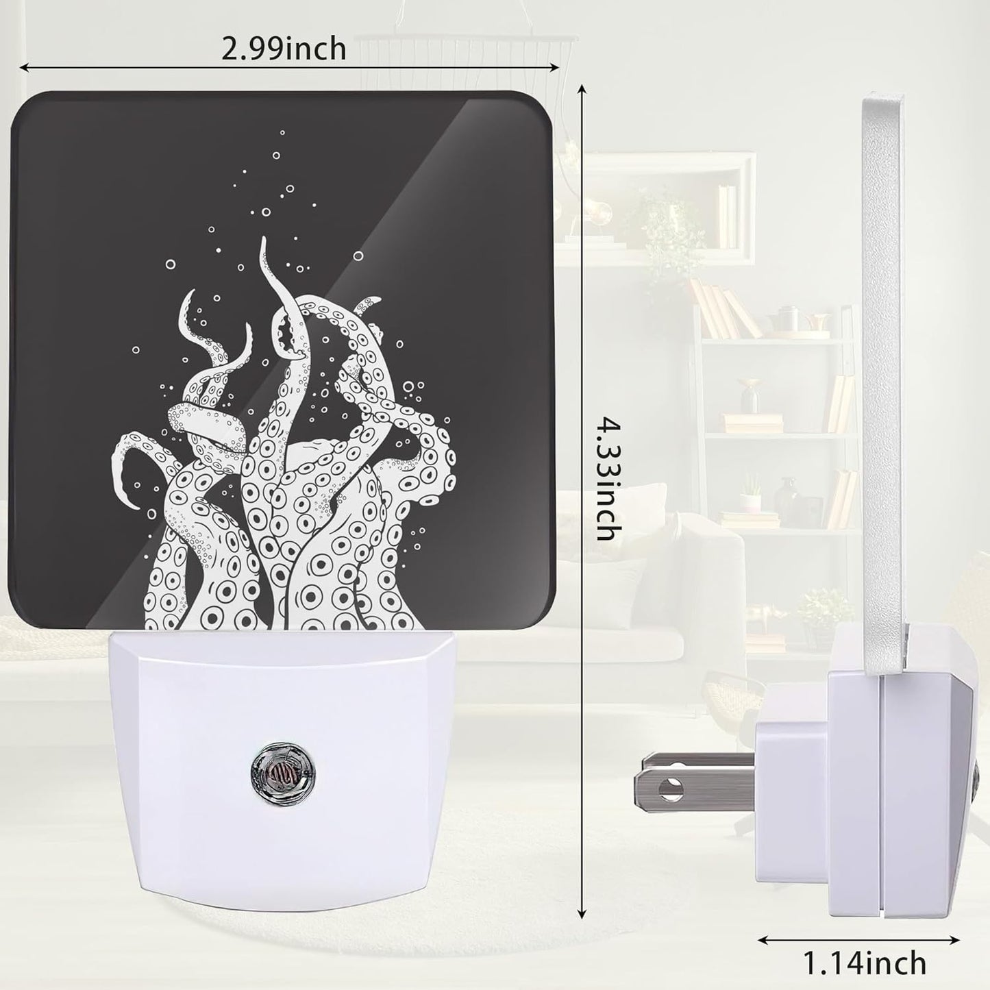 Black Octopus Night Light, Night Light Plug into Wall with Dusk to Dawn Sensor, LED Lamp Energy Saving Lights for Men Women Boys Girls,Lamp for Bedroom Bathroom Hallway