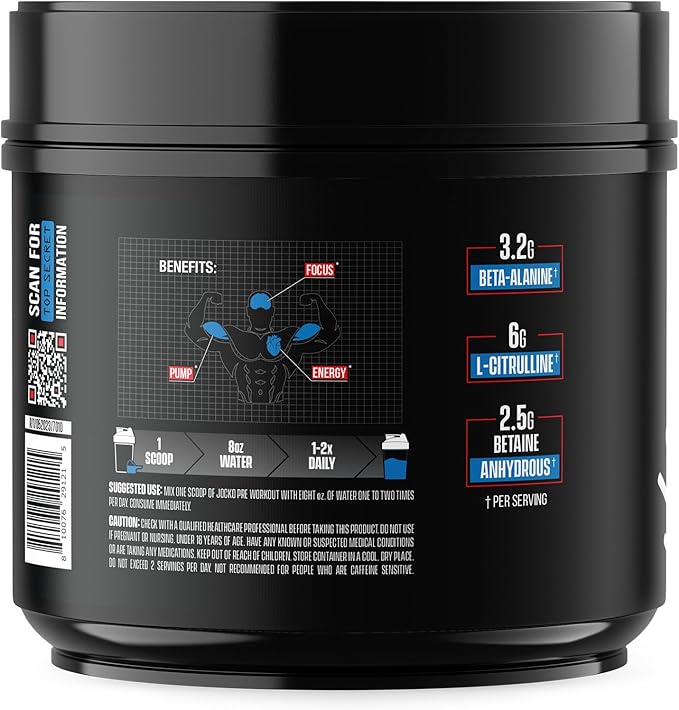Jocko Fuel Pre Workout for Men & Women - High Stim Low Sugar Blend with Beta Alanine + L-Citrulline, Support Muscle Pump, Energy, & Recovery, 200mg of Caffeine Nitro Pop, 30 Servings 1.31lbs (594 G)