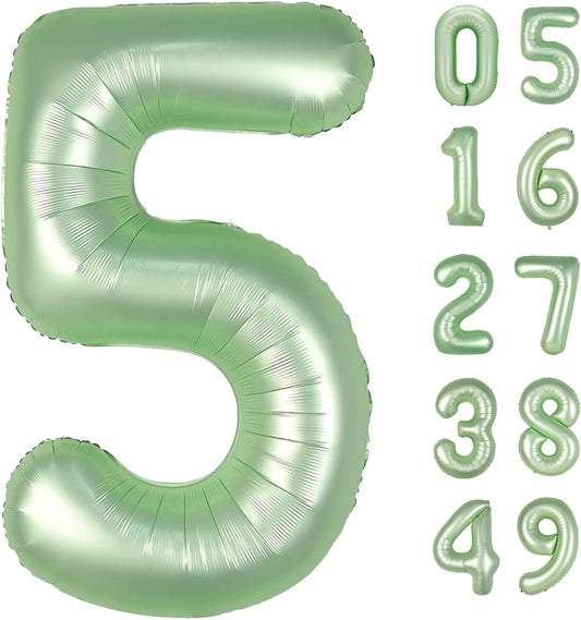 Sage Green 40 Inch Large Number 5 Birthday Balloon, Five 5th 15 25 35 50 55 Birthday Celebration Decorations, Oliver Green Foil 5 Mylar Helium Balloons Girl Boy Anniversary Party Supplies