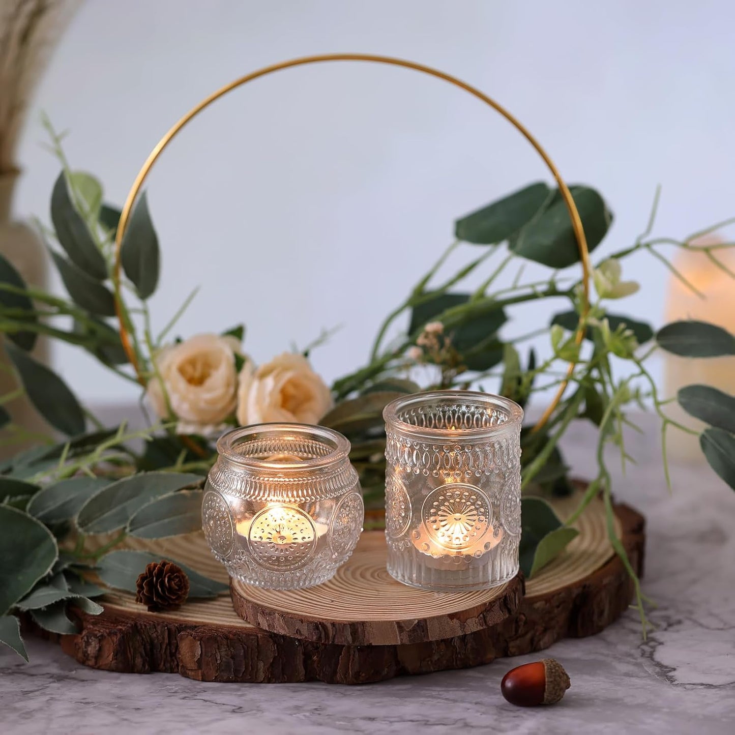 DARJEN Clear Votive Candle Holders Set of 36 - Glass Tea Light Candle Holder, Candle Holders Bulk, Embossed Candle Votives for Wedding Centerpiece & Home Decor