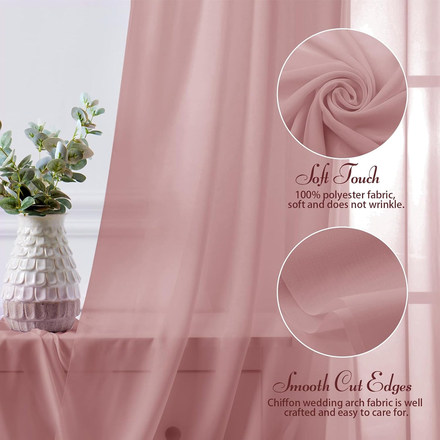 SiinvdaBZX 2 Panels Wedding Arch Draping Fabric 30" x 240" Dusty Rose Polyester Chiffon Fabric for Wedding & Birthday Party