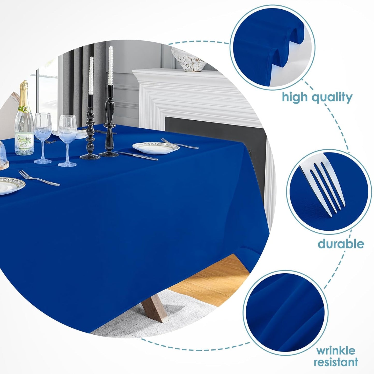 VidaFete Tablecloth 10 Pack 90*132inch Rectangle Table Cloth Polyester, Stain Wrinkle Resistant Polyester Dining Table Cover for Kitchen Dinning Party Wedding Rectangular Buffet Decoration(Royal Blue)