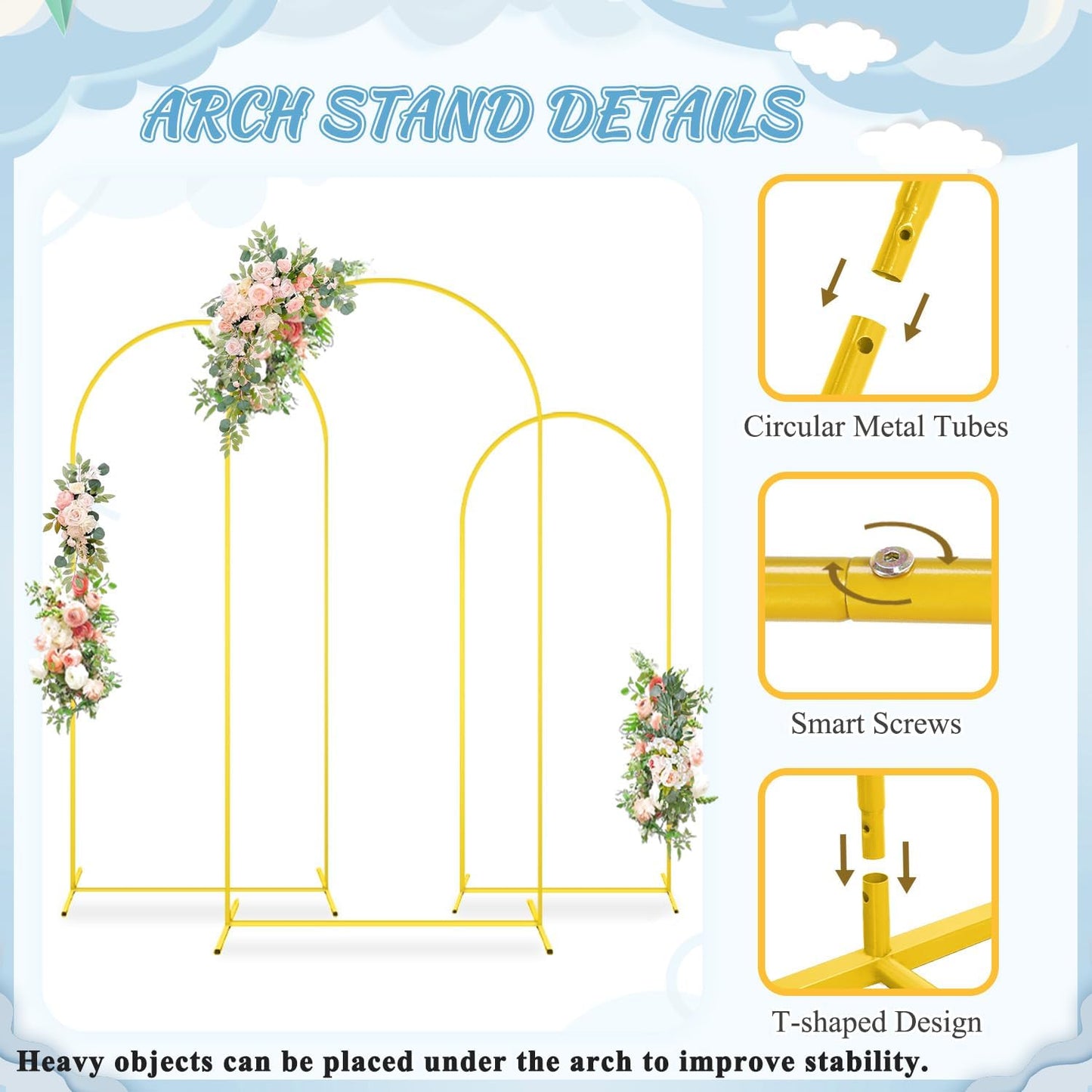 FOTSHARER Wedding Arch Backdrop Stand and White Spandex Arch Cover 6FT 5FT 4FT Set of 3 Metal Arched Frame Backdrop Stand for Parties Arch Stand Cover for Birthday Party Baby Shower Graduation Decor