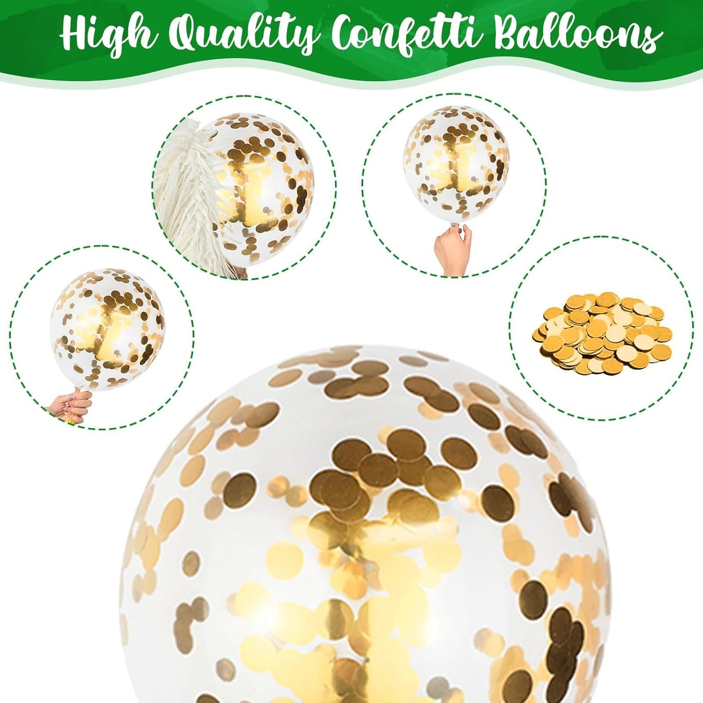 Green Gold Balloons Set, Dark Green Pearl Lime Green Metallic Gold White with Confetti Latex Balloons, Light Green Gold White Balloon for Jungle Dinosaur Birthday Baby Shower Wedding Party Decorations