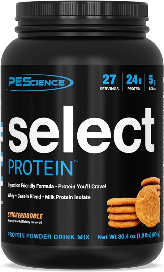 PEScience Select Protein Powder, Whey and Casein Blend, Clean Protein Powder for Women and Men, Low Calorie, Low Carb, Keto Friendly, Gluten Free, Snickerdoodle, 27 Servings