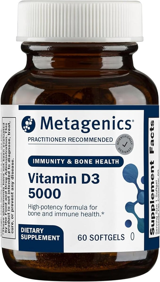 Metagenics Vitamin D3 5000 - for Immune Support, Bone Health & Heart Health* - High Potency Vitamin D - Non-GMO - Gluten-Free - 60 Softgels