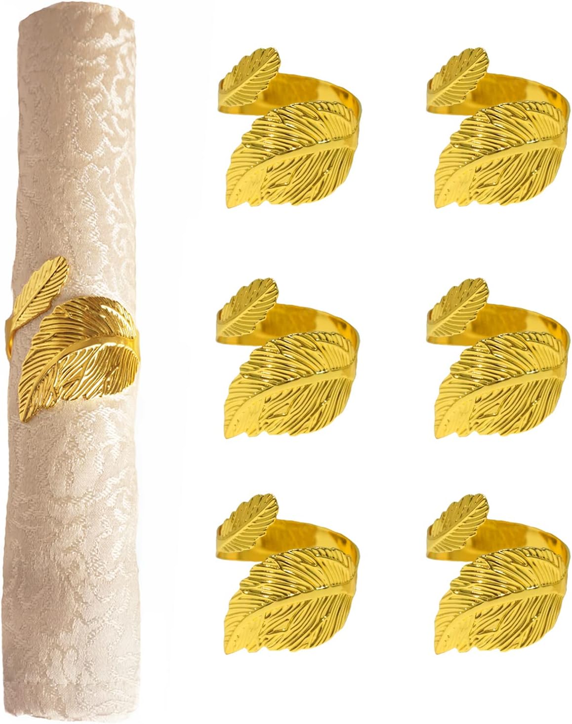 Gold Leaf Napkin Rings Set of 12, Leaves Napkin Rings for Table Setting, Metal Leaf Napkin Holder Rings for Holiday Party,Wedding, Banquet, Formal or Casual Dinning Table Decor (Bright Gold)