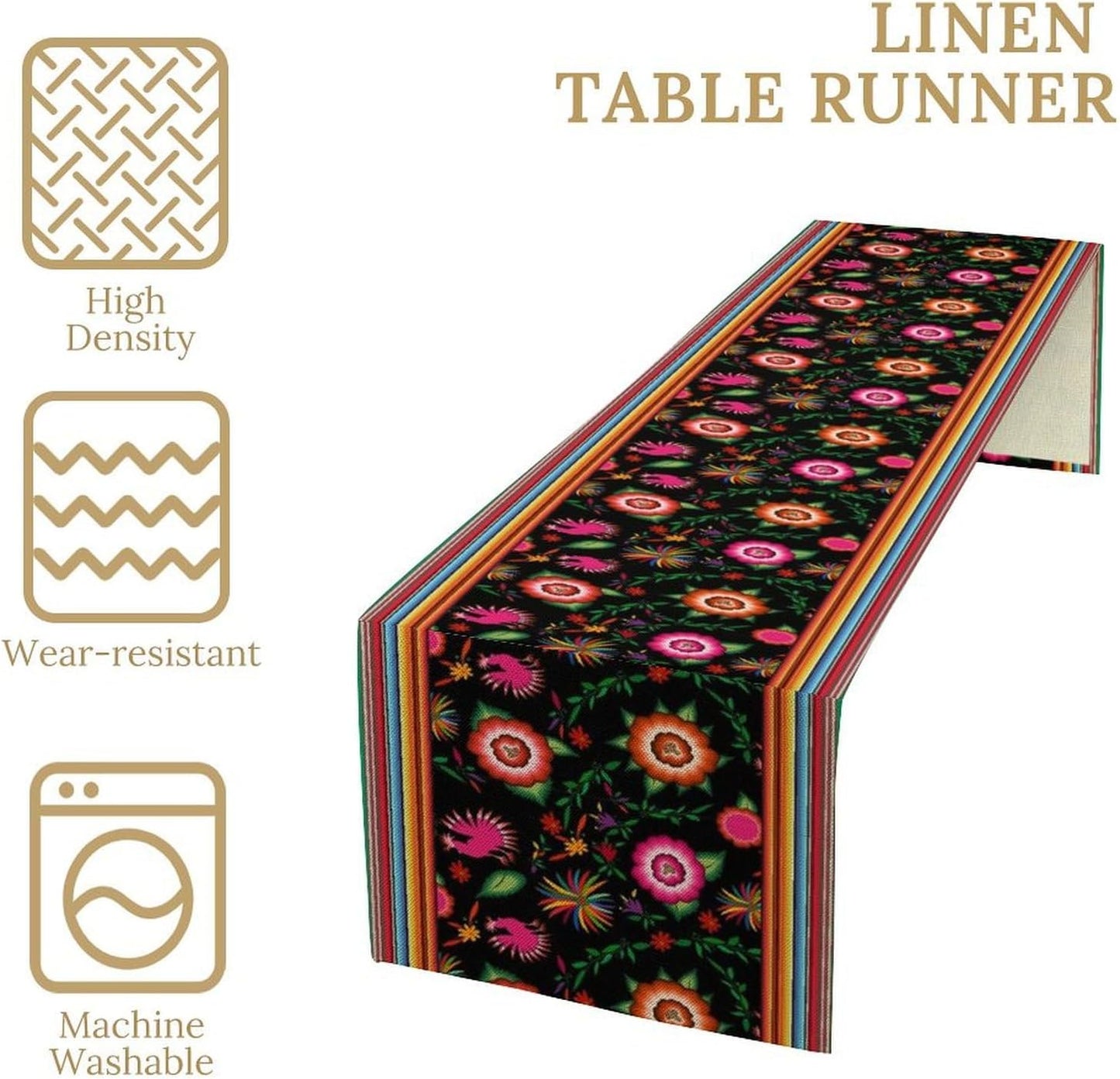 Mexican Table Runner,Colorful Flowers Cinco De Mayo Decor Table Runner for Kitchen Dining Table Home Party Decoration 13x36 Inch