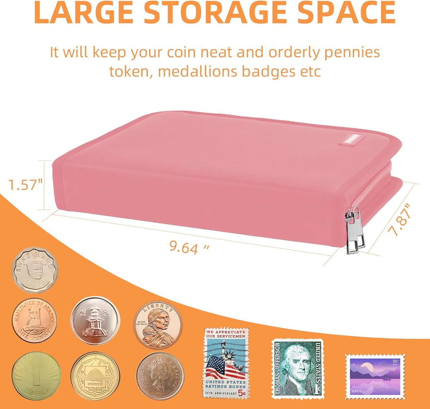 Coin Collection Book for Collector,260 Pockets Fireproof Coin Collection Holder Album,Coin Collection Organizer Storage Box Case Album for 20/25/ 27/30/ 38mm Coins,Pink