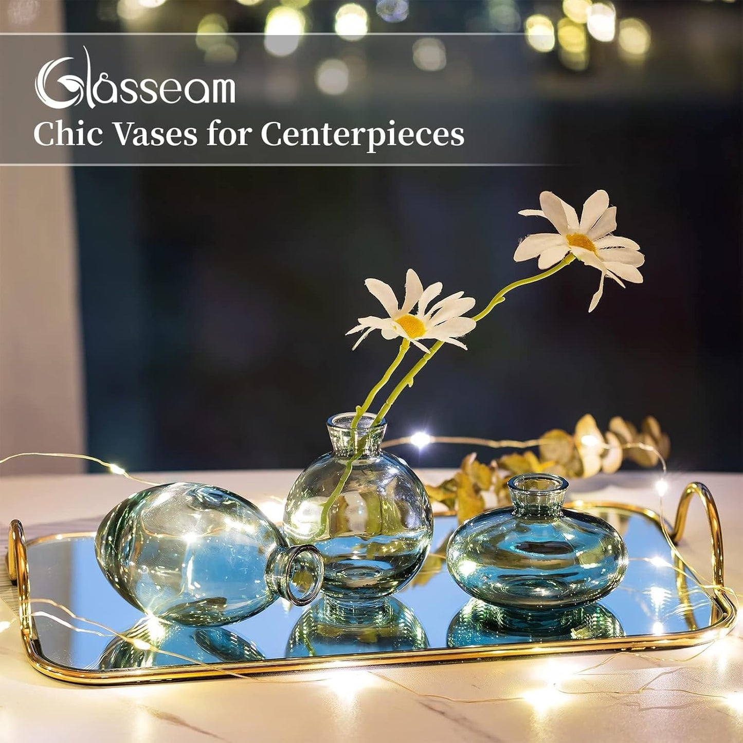 Glass Bud Vase for Centerpieces: 12Pcs Glasseam Green Mini Small Vases for Flowers Bulk Flower Vase Set Aesthetic Cute Handmade Tiny Short Wedding Table Centerpiece Decor