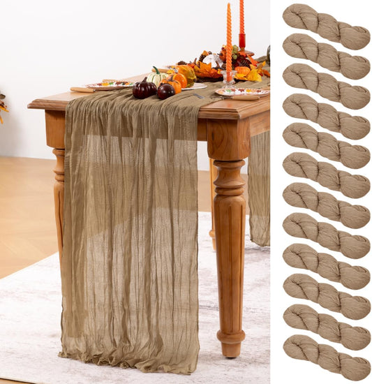 Nude Cheesecloth Table Runner 12 Pack Fall Table Runners Boho Gauze 120 Inches Coffee Cheese Cloth Fall Table Decorations for Thanksgiving Wedding Bridal Baby Shower Tea Party Decor