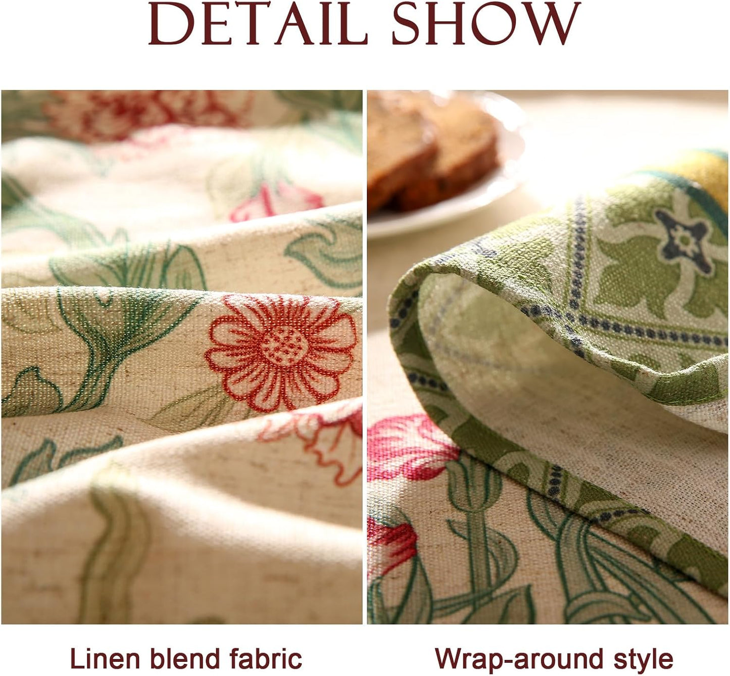 patdrea Designer Vintage Green Round Tablecloth,Linen Leaves Floral Pattern Table Cloth,Decor Table Cover for Kitchen Dining Christmas,Tea Party,Thanksgiving,Tea Party,Diameter 67"-Cecilia a