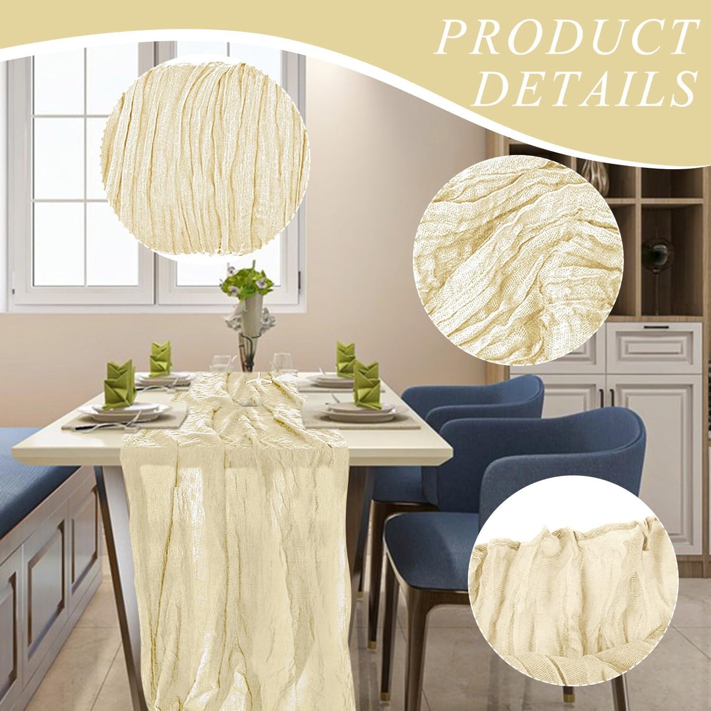 2 Pack Cheesecloth Table Runner 10Ft Christmas Gauze Boho Table Runners for Wedding Decor Bridal Shower Decorations Baby Shower Party(35" x 120")