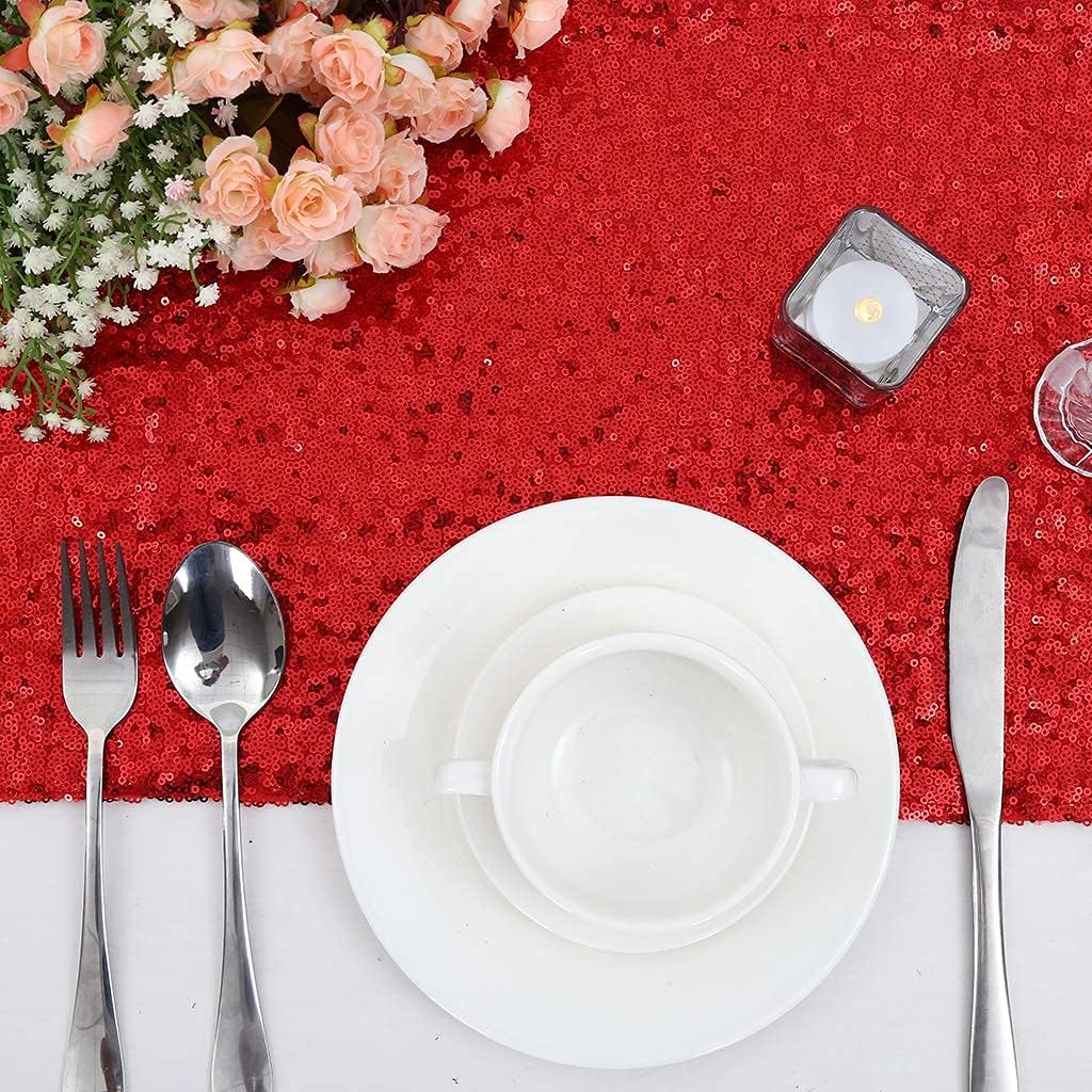 Eternal Beauty Red Table Runner for Wedding, 2PCS-12x108 Sequin Table Runner Decorations for Birthday Parties, Banquets, Graduations,Christmas