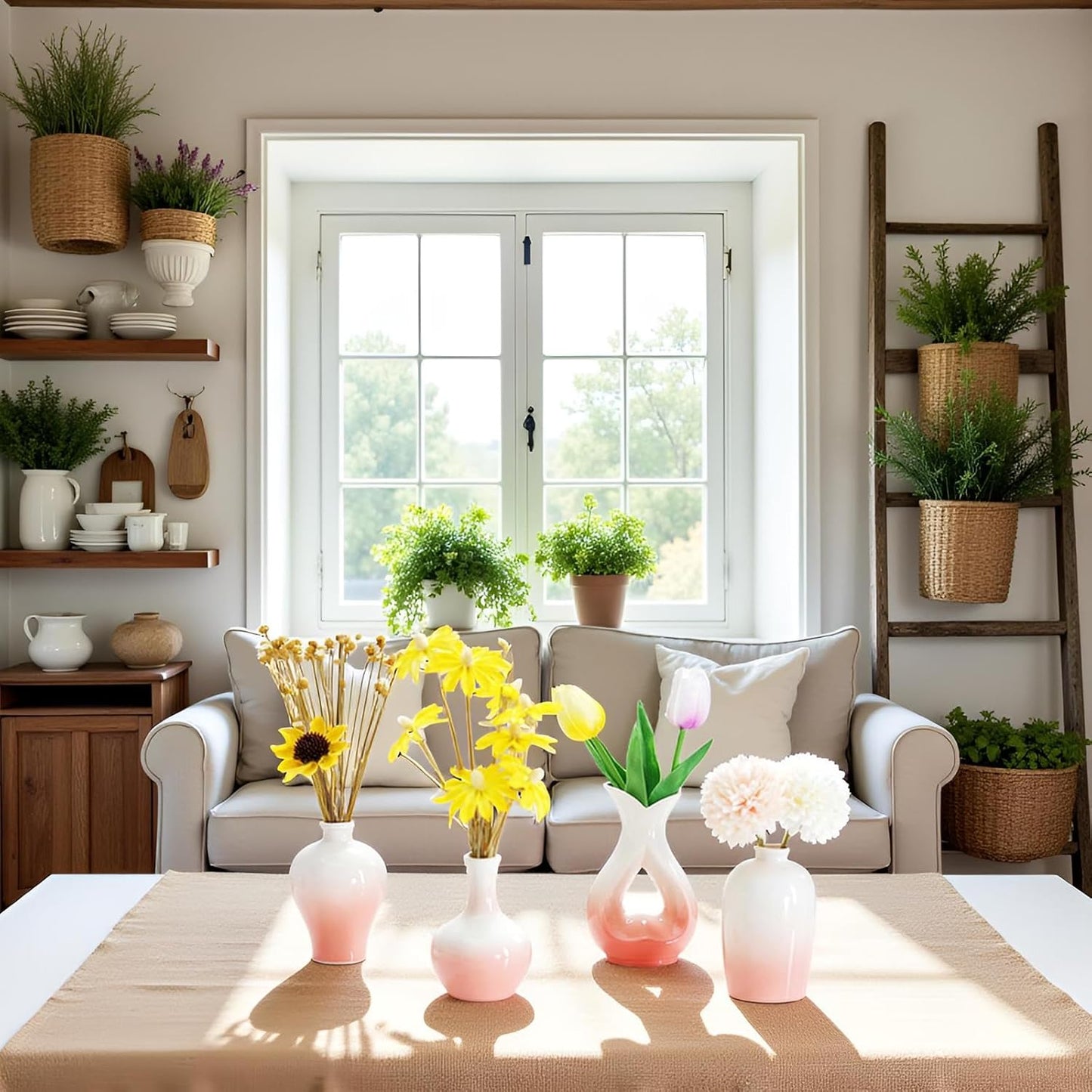 Small Ceramic Vases Decorative 4pcs Pink-White Modern Farmhouse Vase Pottery for Bouquet Pampas Grass Dried Fresh Flowers Kitchen, Bedroom, Bathroom, Entryway, Centerpieces Home Decor Jarrones para