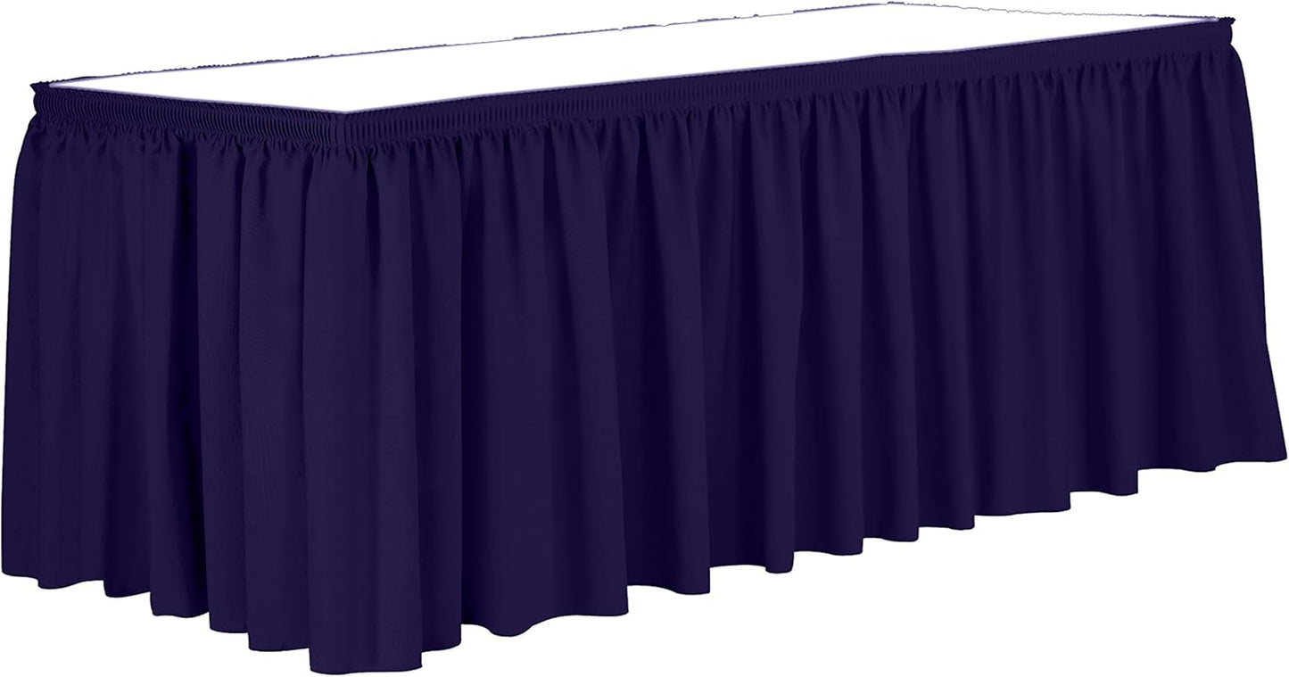 Ultimate Textile Pleat Polyester Fabric Table Skirt - Machine Washable Flame Resistant with Clips for Events, Weddings & Trade Shows, Cut & Sewn in Paterson, NJ - Purple, 14' Shirred Pleat