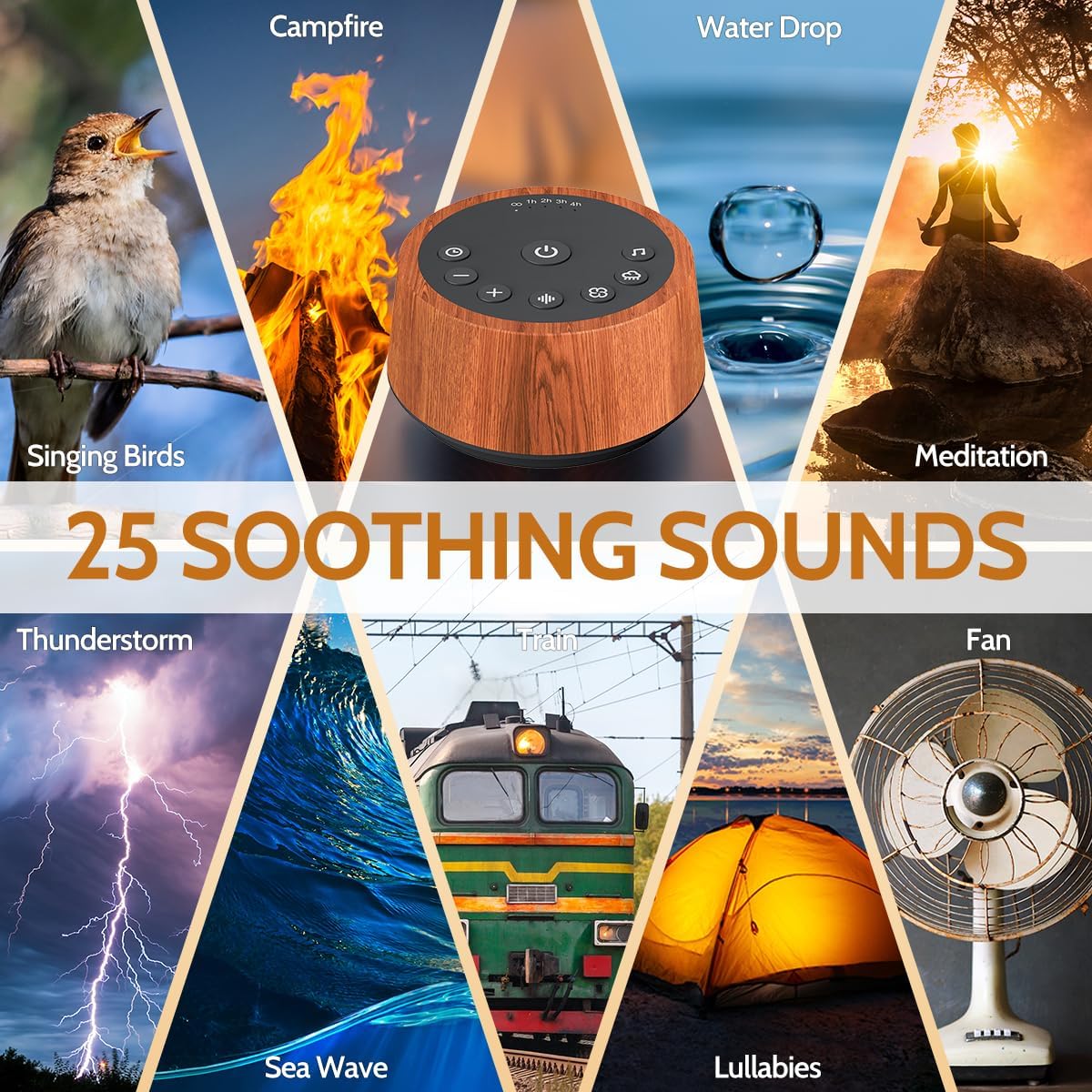 Color Noise Sleep White Noise Sound Machines 25 Soothing Sounds 32 Volume Levels 5 Timers and 4 Sound Categories Memory Function for Everyone, WOOD