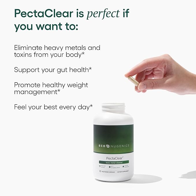 EcoNugenics PectaClear Detox Supplement for Toxic Metal Cleanse – Naturally & Safely Eliminates Toxins for Gut, Liver & Kidney Detox & Repair – Helps with Energy, Weight, Hormone Balance, 180 Capsules
