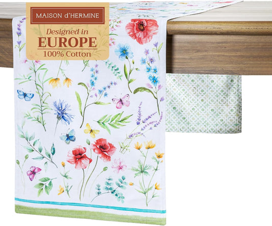 Maison d' Hermine Table Runner 100% Cotton Double Layer Table Runners 72 inches Long Decorative for Kitchen Dining Party Baby Shower Wedding Bridal Shower Spring Summer (Just Floral, 14.50" x 72")