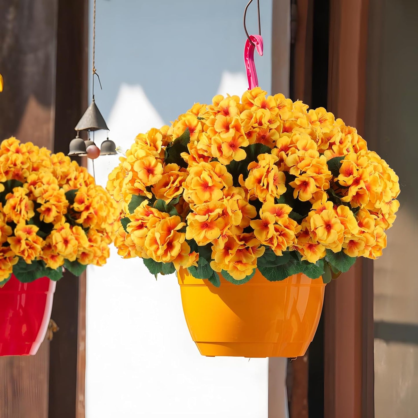 Hananona Artificial Geranium Flowers for Outdoors Geranium Silk Flowers Outdoor UV Resistant Garden Plants Faux Flowers for Home Kitchen Table Centerpieces Decor (12, Yellow)