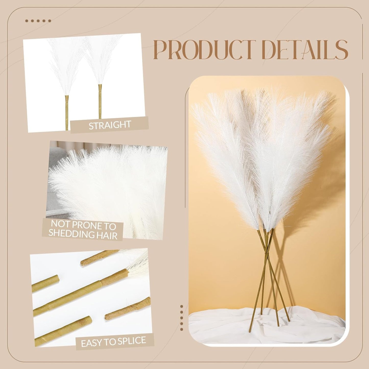 Zeyune 10 Pcs 71'' Large Faux Pampas Grass Decor Tall Artificial Pompous Grass Bulk for Boho Floor Vase Filler Wedding Floral Arrangements Home Baby Shower and Boho Decor (White)