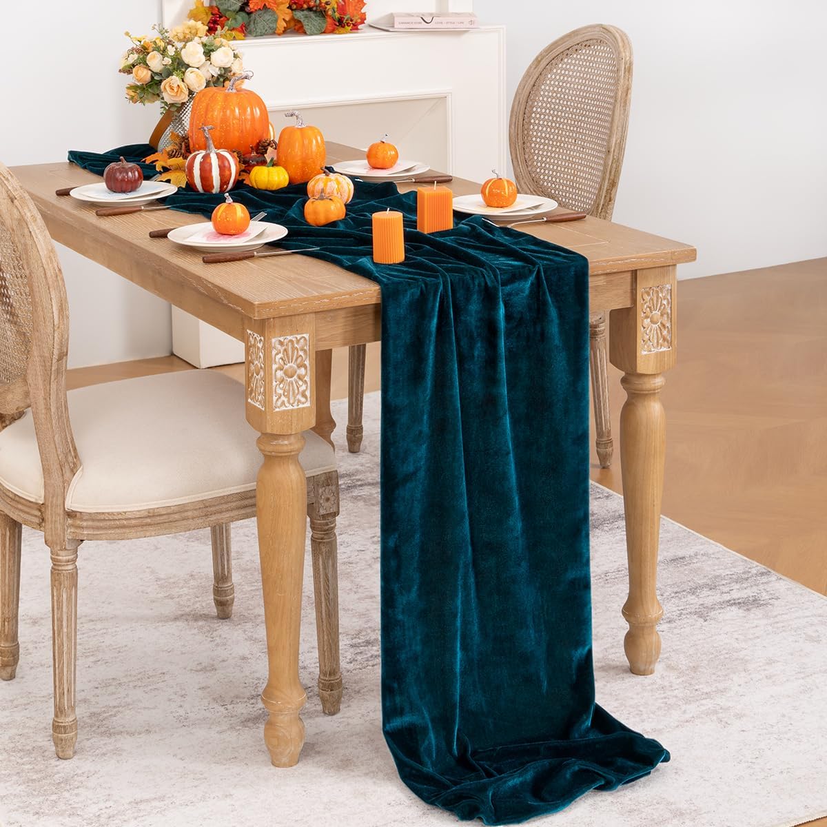 Peacock Green Velvet Table Runner 3 Pack Fall Thanksgiving Turquoise Table Runners 20 x 120 Inch Luxurious Elegant Velvet Fabric Table Decor for Christmas Dinner Wedding Bridal Baby Shower