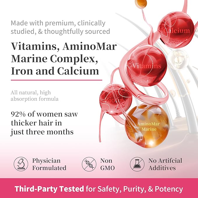 Women's Hair Growth Supplement Gummies, Nourishes Thinning Hair & Boosts Hair Thickness, with Collagen, Biotin, Zinc, Vitamin C & Iron – Pineapple Flavor – 90 Gummies, 45 Day Supply