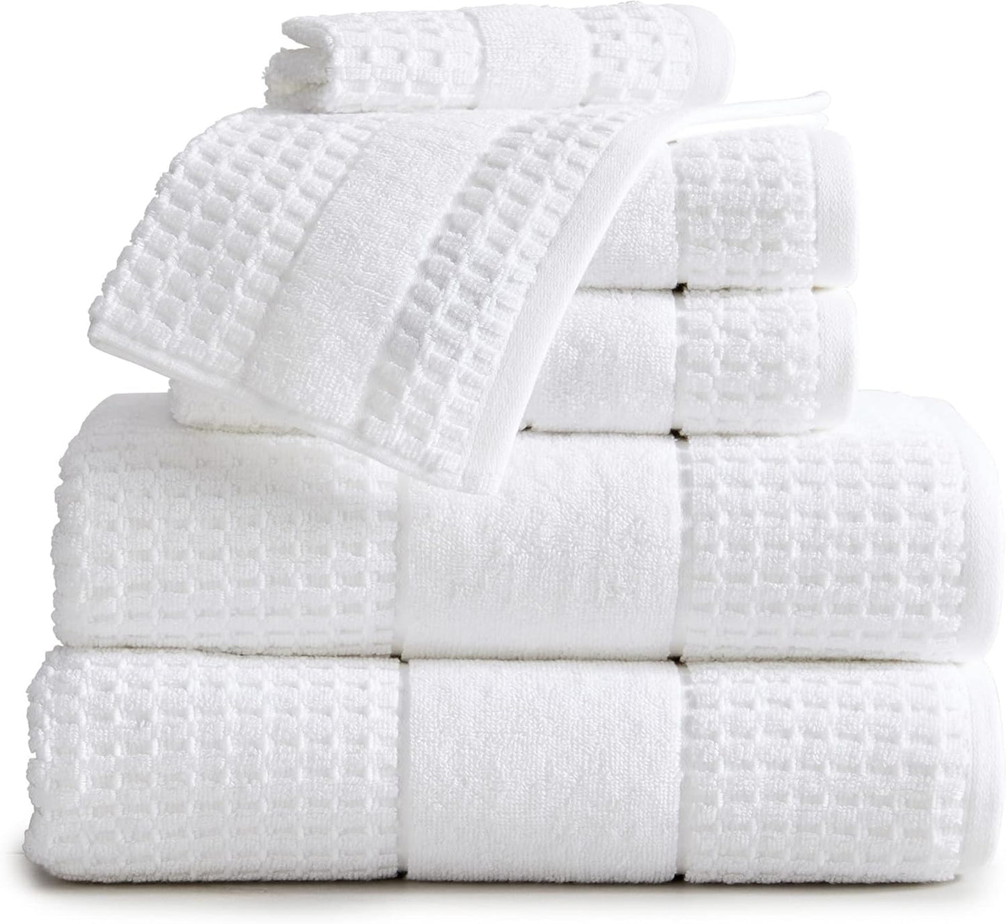 100% Cotton Super Soft Luxury Towel Set | Quick-Dry and Highly Absorbent | Waffle Textured | 550 GSM | 2 Bath Towels, 2 Hand Towels, & 2 Washcloths | Harper Collection (White)