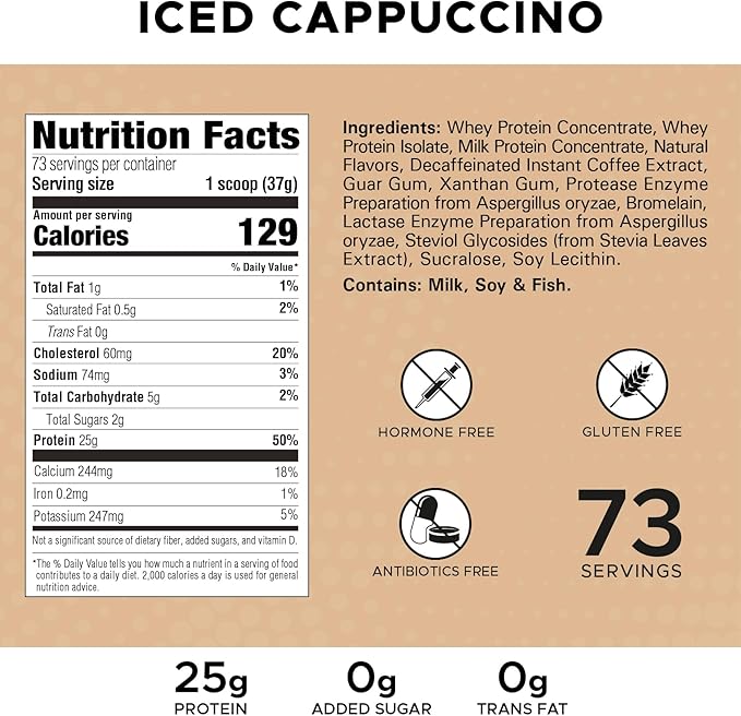 High Whey, Protein Powder 6LB, Whey Isolate, Gluten Free, Lean Muscle Mass for Men & Women, 25g of Protein Per Scoop, 2.7kg, 73 Servings (Iced Cappuccino, 6 Pound)
