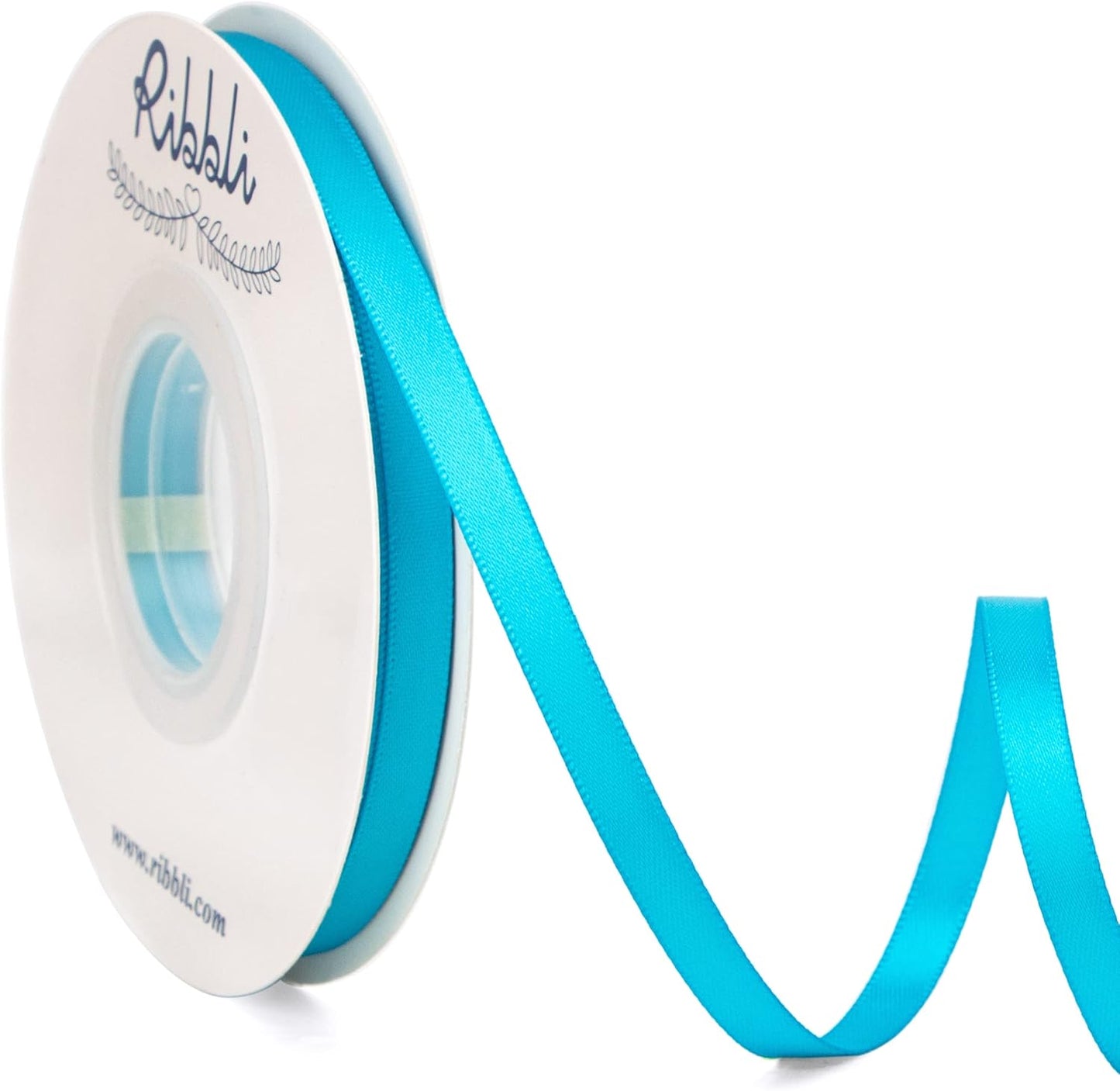 Ribbli Turquoise Blue Double Faced Satin Ribbon,1/4” x Continuous 25 Yards,Use for Bows Bouquet,Gift Wrapping,Wedding Cards Decorating