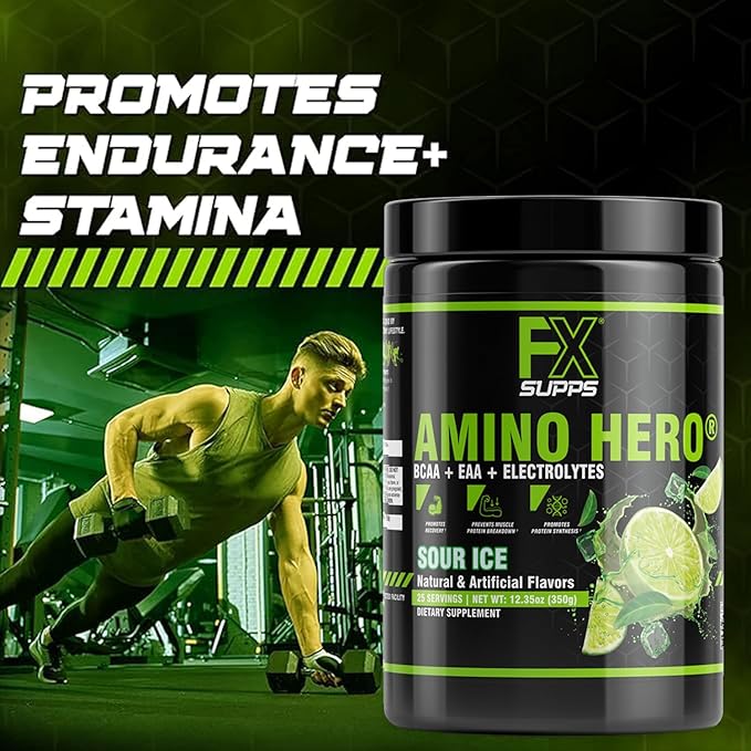 FXSUPPS Amino Hero Sour Ice Flavor (50 Servings) | Post-Workout Recovery Drink for Men and Women | Energy Powder Mix with BCAA, EAA, and Electrolytes | Promotes Endurance and Healthy Muscles - 2 Pack