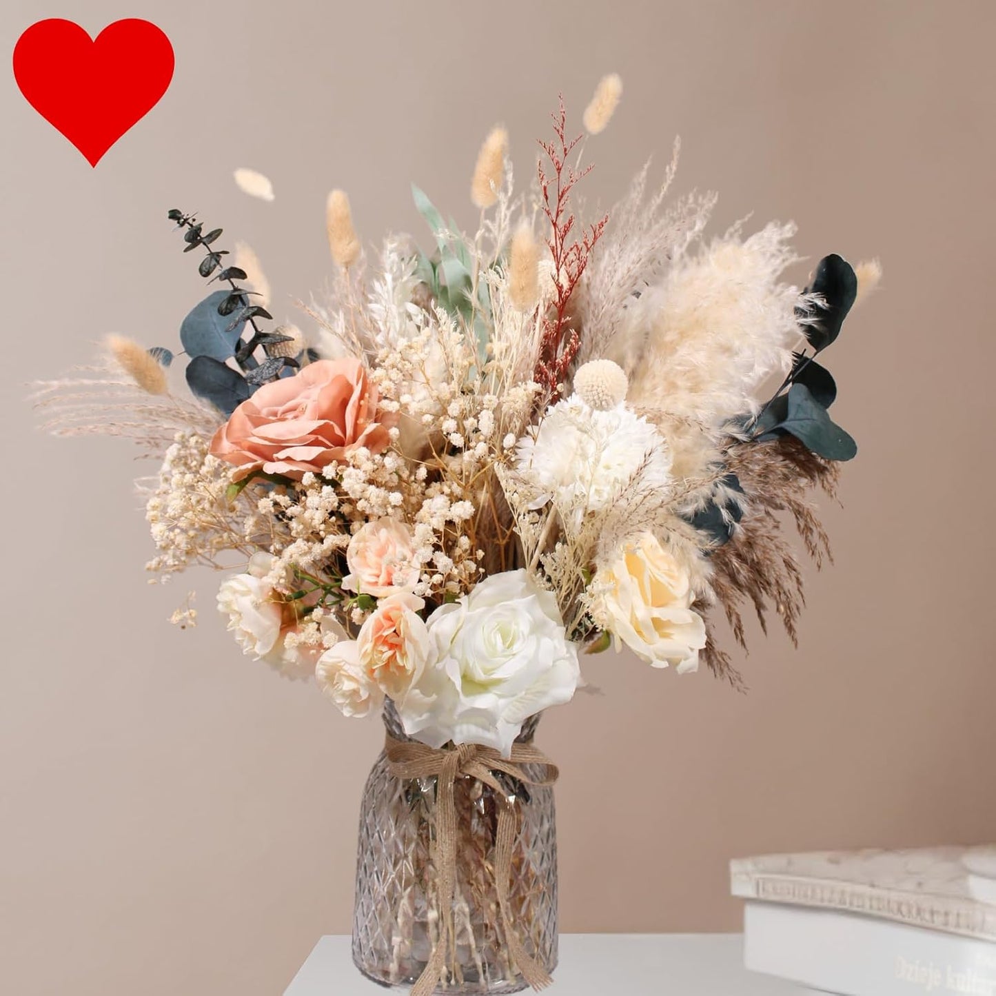 100pcs High End Artificial Flowers Dried Pampas Decor With Vase, Kitchen Island Decorations, Coffee Table Centerpiece Premium Decor, Thanksgiving Christmas Centro De Mesa de Comedor, Adornos Para Sala