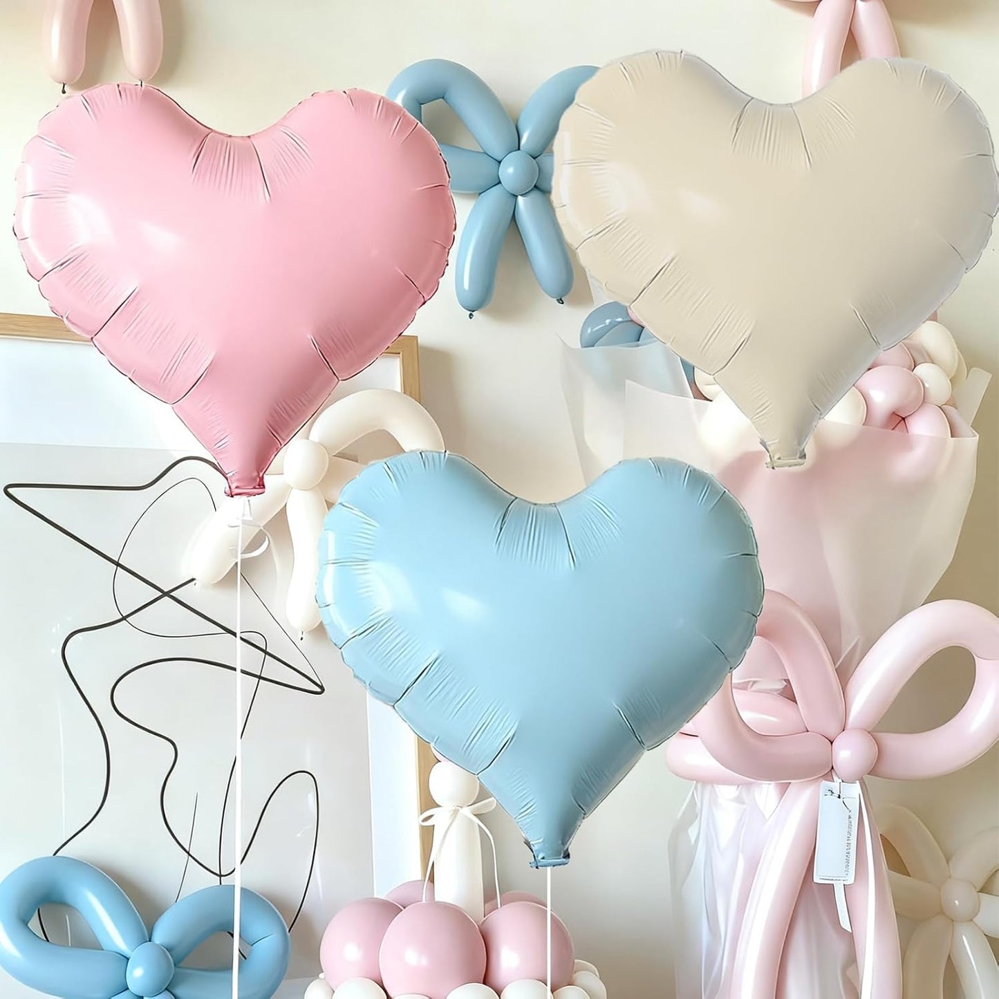 Pink Blue White Heart Balloons,24Inch Large Heart Foil Balloons for Valentine's Day Birthday Wedding Baby Shower Anniversary Party Decorations