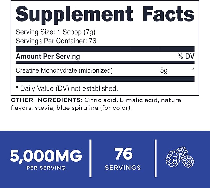 Type Zero Creatine Monohydrate Powder 500 Grams, Blue Raspberry Flavor - Gluten-Free