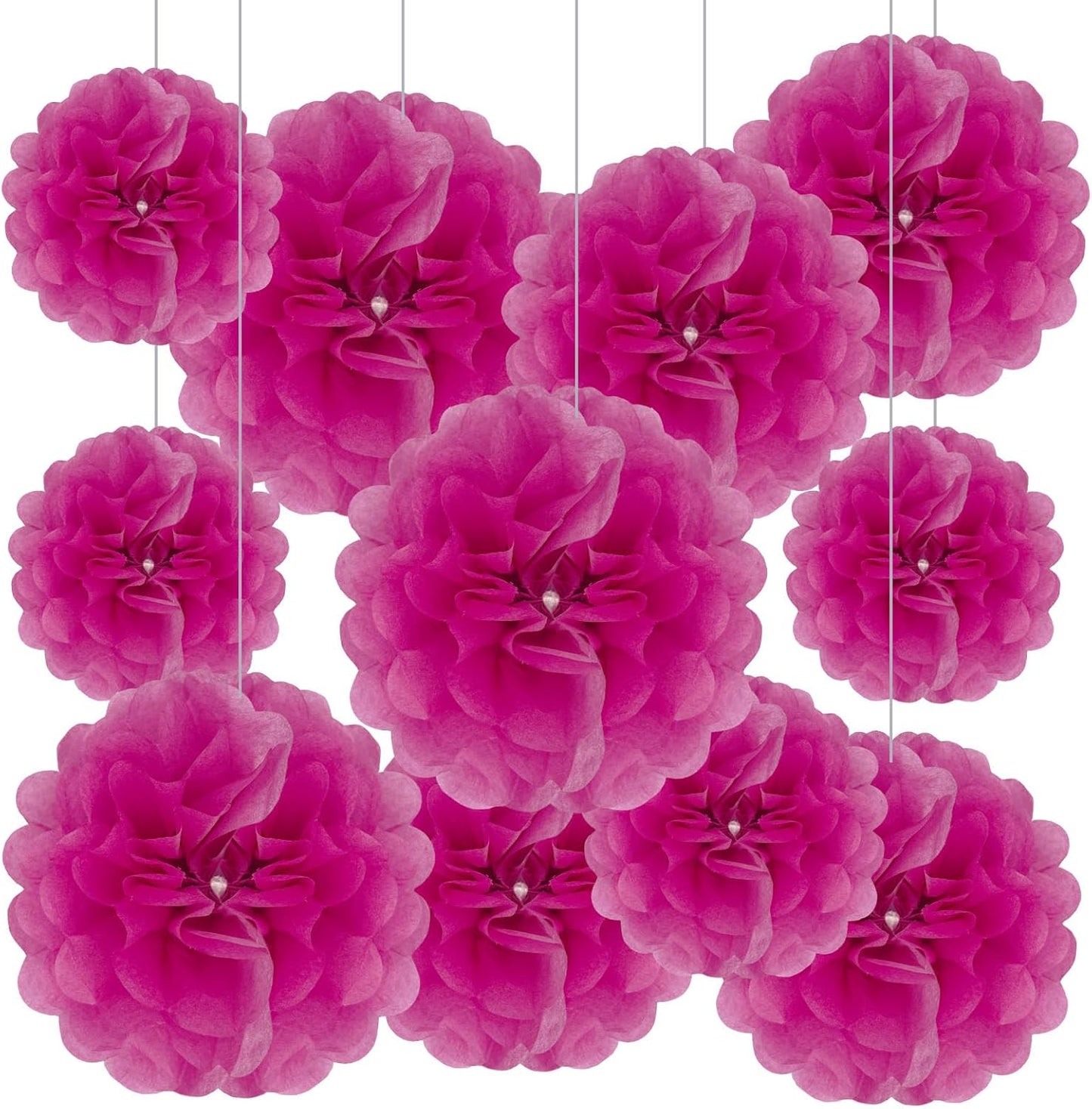 Tissue Paper Pom Poms, Fuchsia Tissue Paper Flowers, Hanging Flower Balls for Weddings Fiesta Parties Birthday Baby Showers Classroom Bridal Shower Decoration (20Piece Set-6/10/12/14Inch)