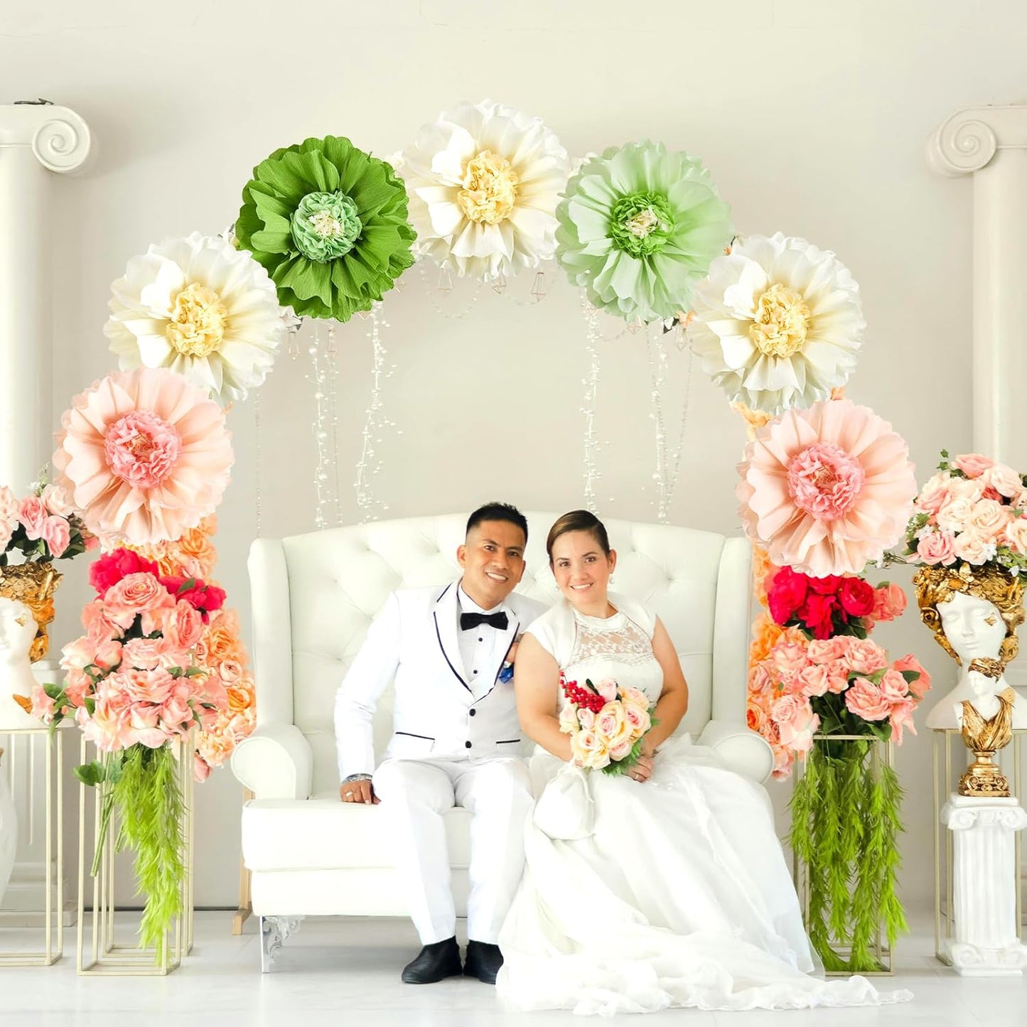 SUNBEAUTY 4 PCS 20" Sage Green Giant Paper Flowers Large Crepe Paper Tissue Flowers Artificial Decorations for Spring Summer Wall Backdrop Birthday Party Wedding Baby Shower Bridal Decorations