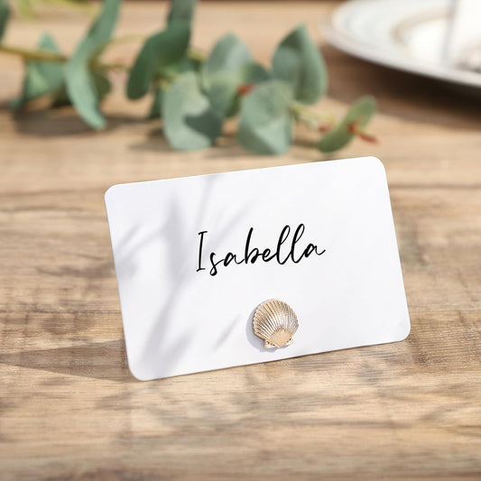 UNIQOOO 24Pcs Decorative Gold Shell Place Card Holders Bulk, Scallop Name Card Stands Set, for Beach Wedding Decor Coastal Favors, Table Setting, Business Card, Name Tag, Party Food Labels