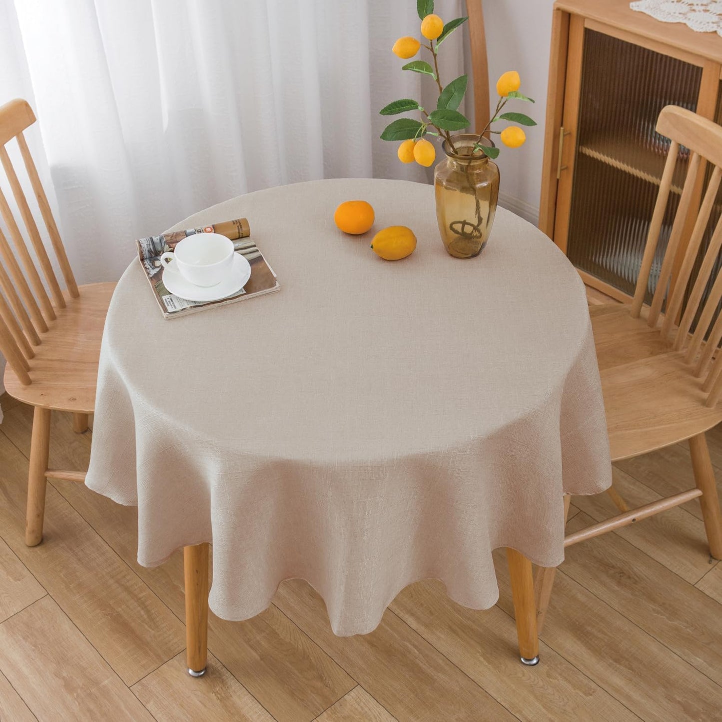 NLMUVW Round Linen Tablecloth 36 Inch, Oatmeal Small Table Cloth Rustic Water Resistant Farmhouse Table Cover for Kitchen Dining Party Coffee