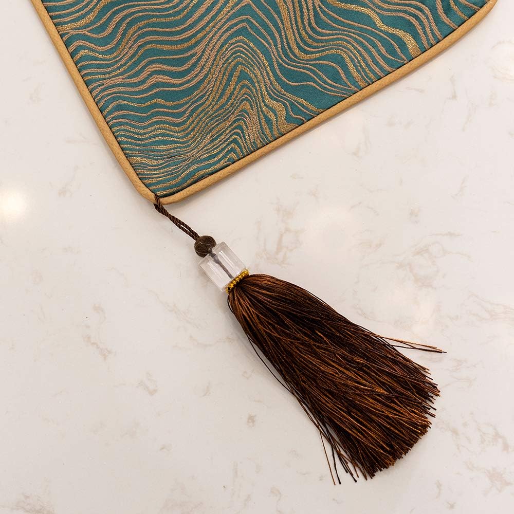 Avigers 12 x 78 Inch Decorative Luxury Abstract Striped Green Teal Table Runners with Tassels for Home Living Room Bedroom Art Decor Wedding