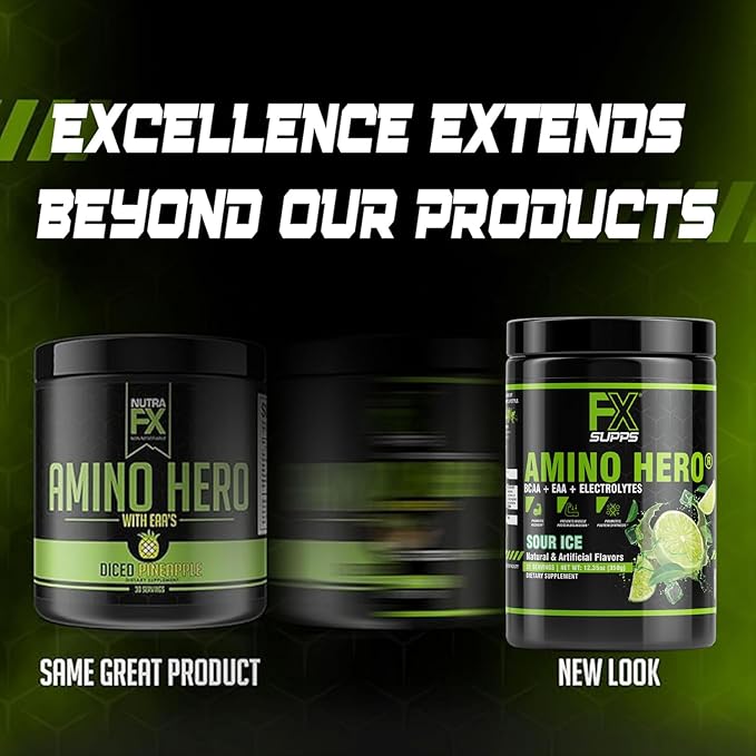 FXSUPPS Amino Hero Sour Ice Flavor (50 Servings) | Post-Workout Recovery Drink for Men and Women | Energy Powder Mix with BCAA, EAA, and Electrolytes | Promotes Endurance and Healthy Muscles - 2 Pack