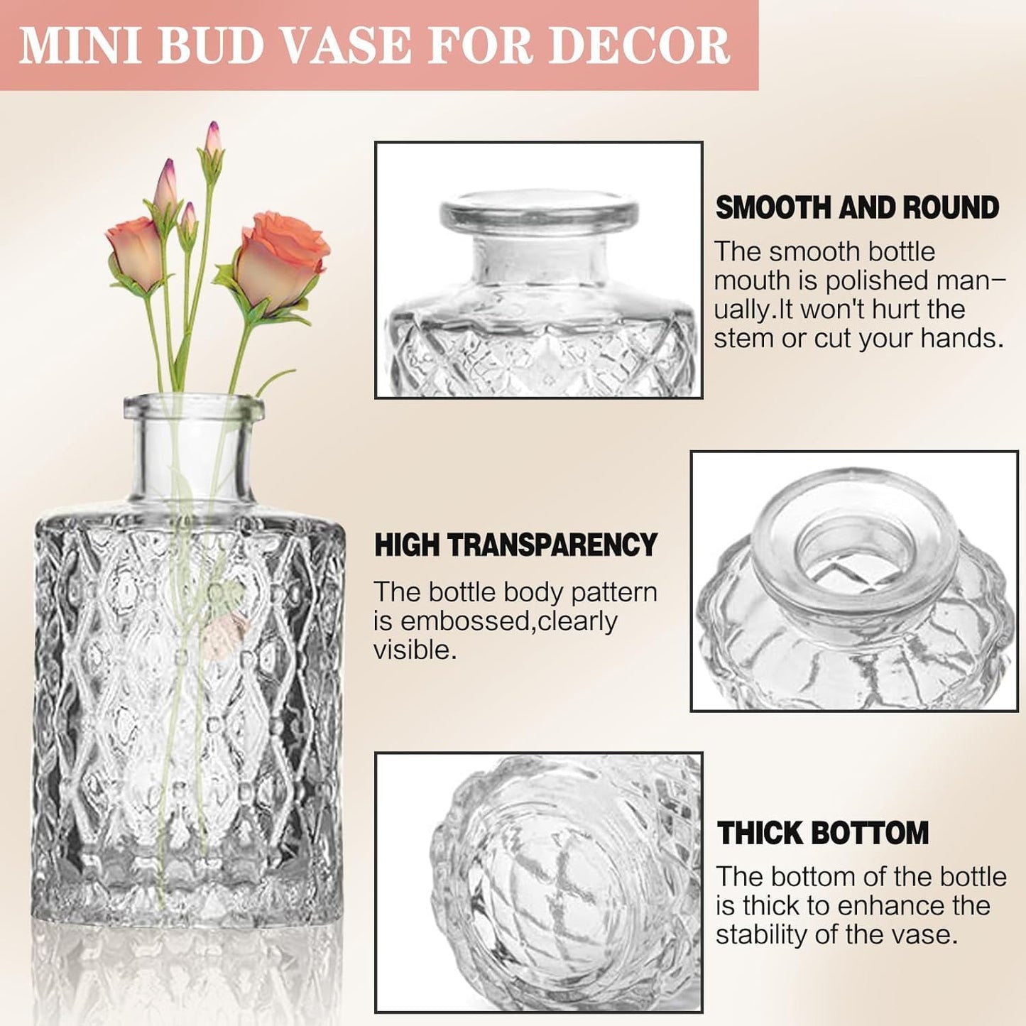 12pcs Mini Bud Vases As Wedding Centerpieces for Tables,Clear Bud Vases for Flowers,Small Flower Vases Suitable for Birthday Party,Anniversary,Wedding Reception,Baby Shower (Clear)