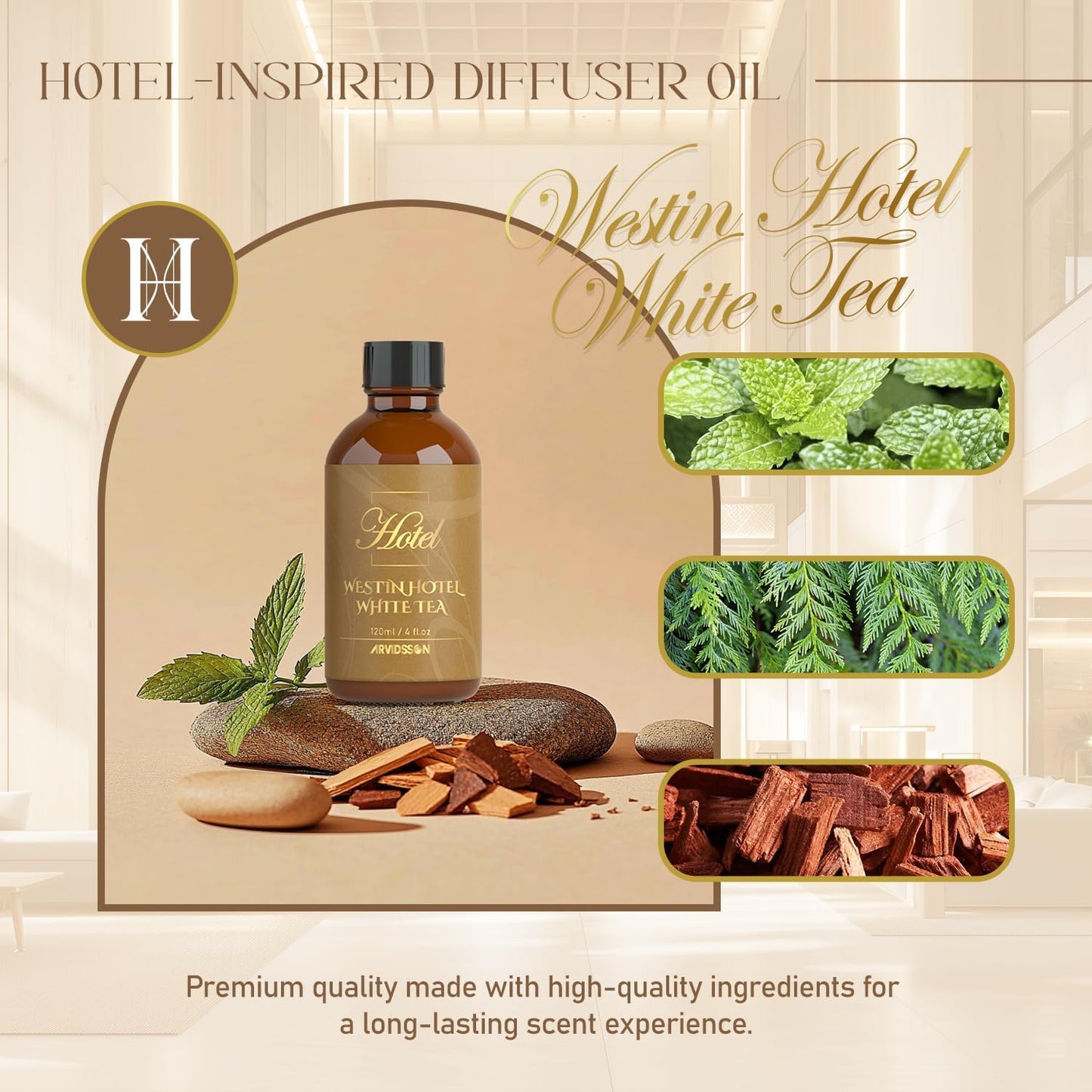 Hotel Diffuser Oil 4 Fl Oz (120ml) - Inspired by W Hotel White Tea Fragrance Oil, Hotel Scent Essential Oil for Diffuser and Crafting, Gift for Women & Men