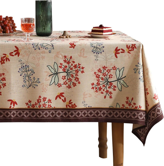 patdrea Designer French Linen Square Table Cloth,Vintage Red Floral Breathable Dacorative Tablecloth,Small Fall Table Cover for Kitchen Dining,Christmas,Holiday,Thanksgiving,67"x67"-Newmari