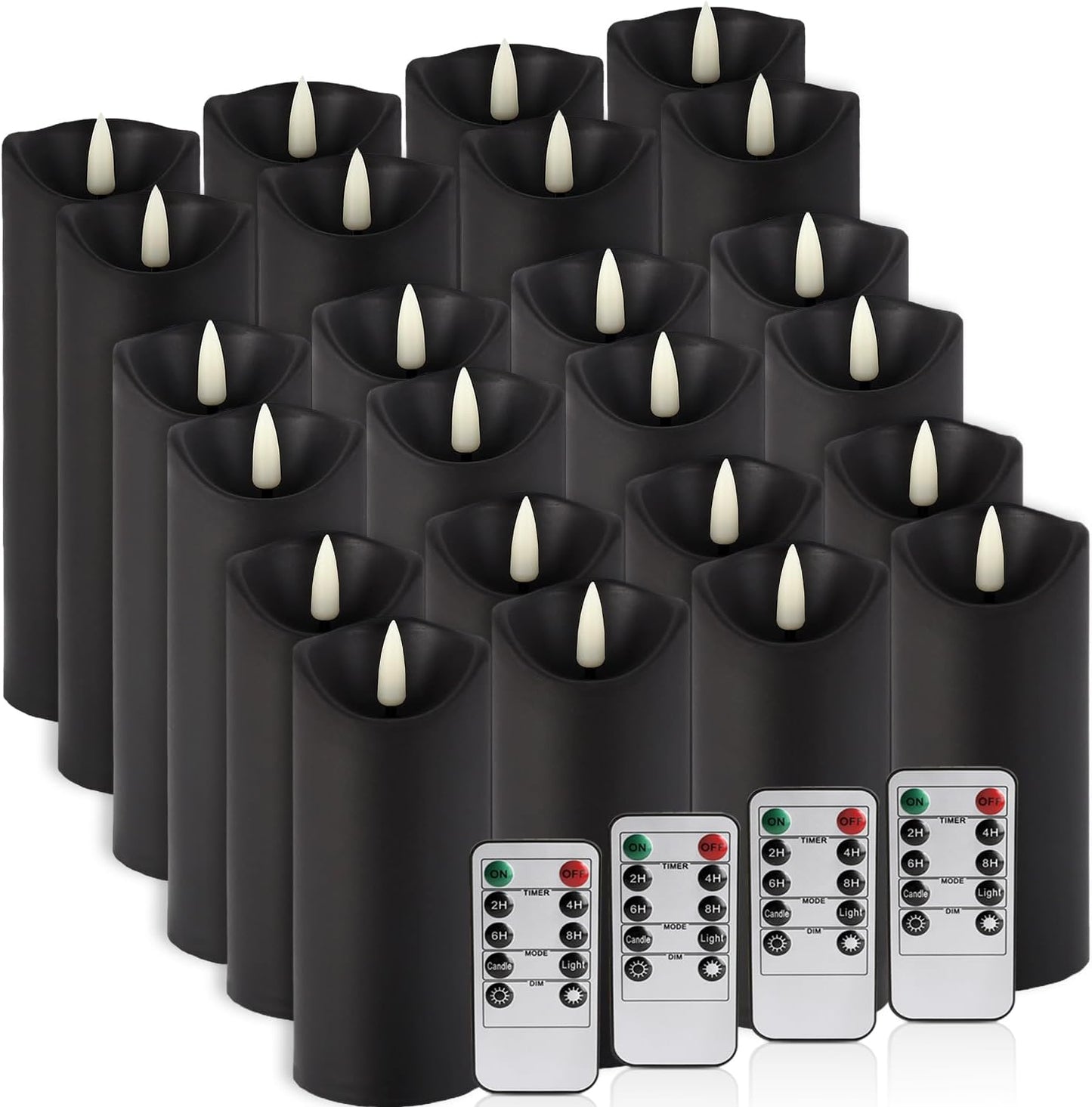 24-Pack Black Flameless LED Candles with Remote & Timer (3 Sizes) - Battery Operated Halloween Pillar Candles for Spooky Decor, Haunted House, Gothic Wedding, Holiday Centerpieces