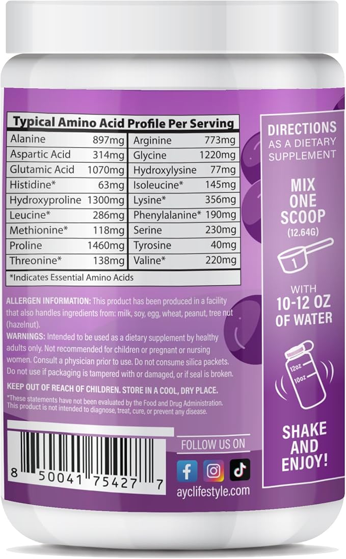Peptide Energy Collagen Powder Hair, Nail, Skin, Type I & III,Caffeine for Energy, Vitamin C, Biotin, Hyaluronic Acid, Zero Sugar – 8.92 oz (Bubble Grape Blitz)