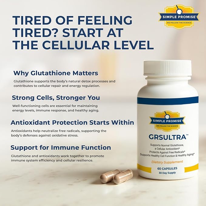 Simple Promise GRS Ultra - Glutathione Supplement with NAC 600mg N-Acetyl Cysteine, Selenium 200mcg & Red Orange Complex - Antioxidant & Cellular Support for Men & Women - 30 Days Supply